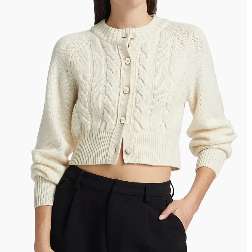 Cropped Toccin Wool Cashmere Ivory Cardigan